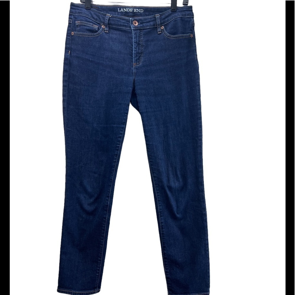Lands’ End Fit 1 Slim Leg Blue Dark Denim Mid Rise Skinny Stretch Jeans Women 8 - Picture 6 of 15